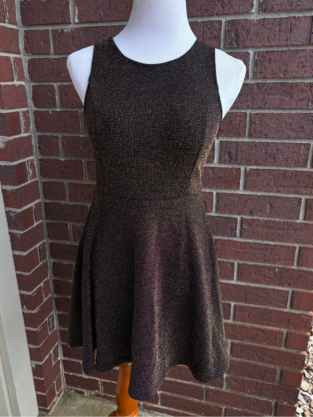 Sleeveless Fit & Flare Shimmer Dress in Dark Brown